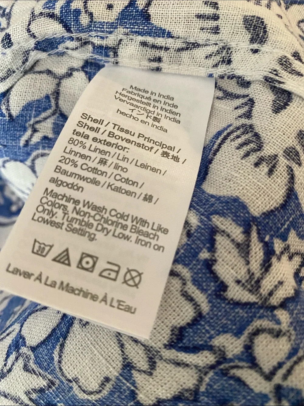 J. Crew 80%Linen Men’s Blue & White Floral Short-Sleeve Shirt